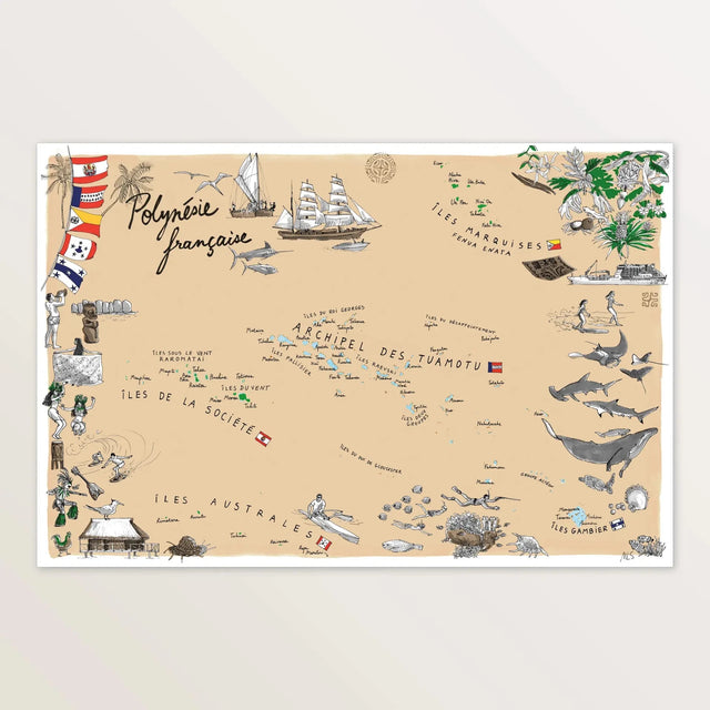 Polynesie francaise - Affiche 60 x 40 cm - Table à cartes