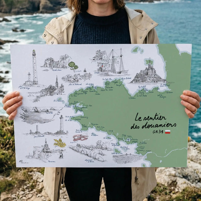Sentier des douaniers GR34 - Affiche 60 x 40 cm - Table à cartes