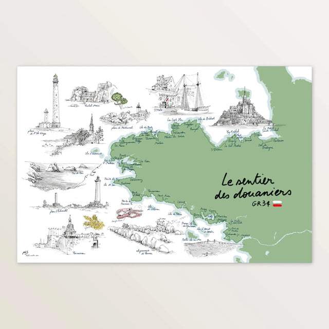 Sentier des douaniers GR34 - Affiche 60 x 40 cm - Table à cartes