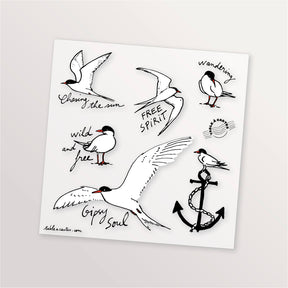Planche de 6 tatouages éphémères - Sternes vagabondes