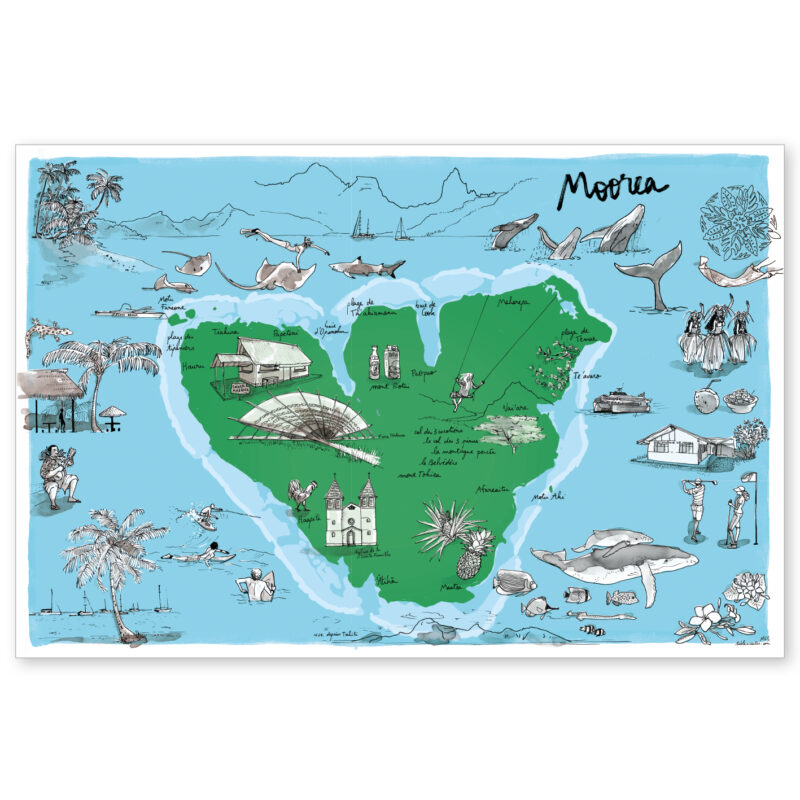 carte illustrée Moorea Table a cartes