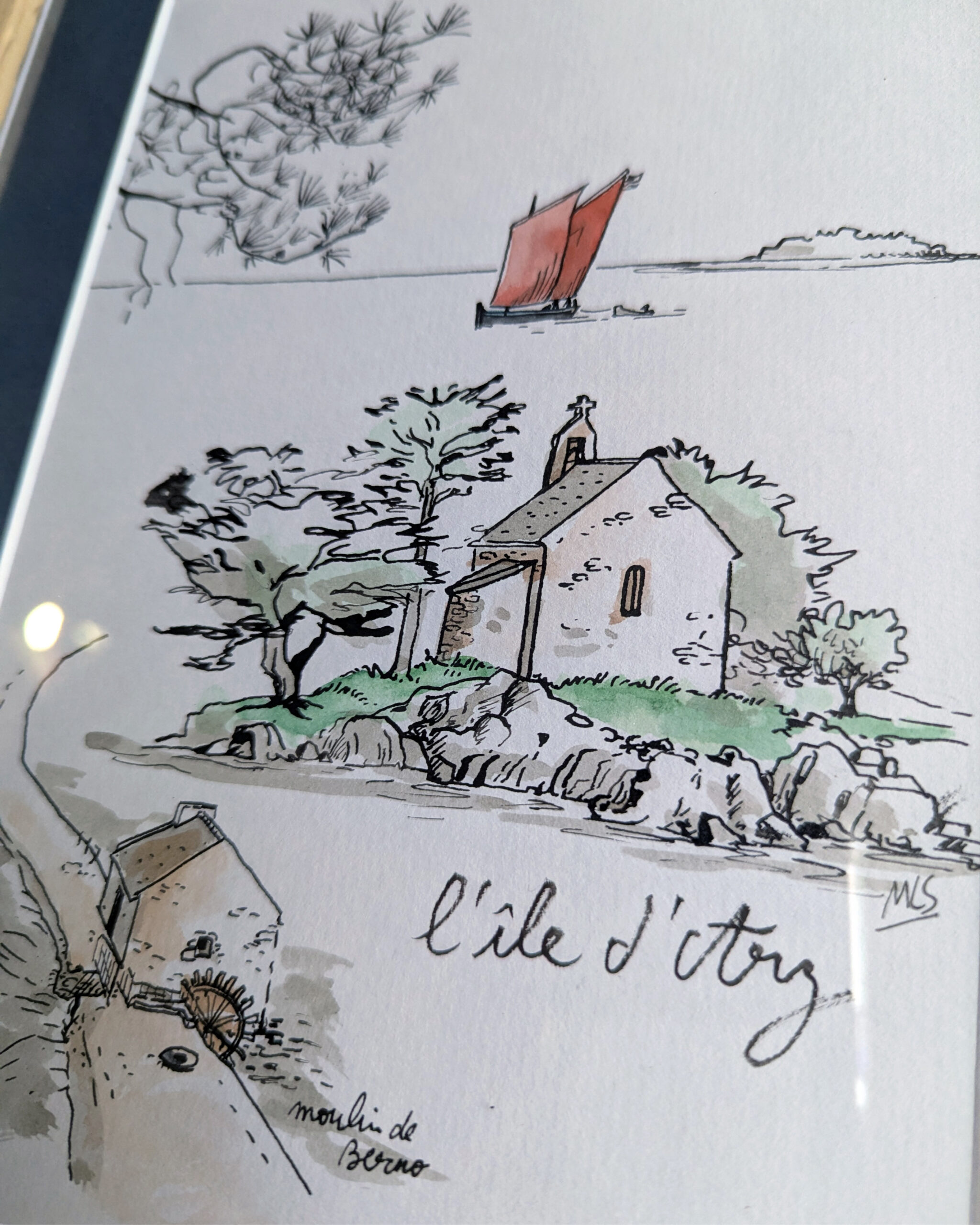 ile d'Arz dessin original table a cartes